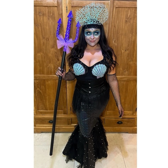HANDMADE DARK MERMAID BLACK SIREN COSPLAY FESTIVAL PHOTOSHOOT COSTUME SZ L/XL 🖤 - Picture 1 of 16